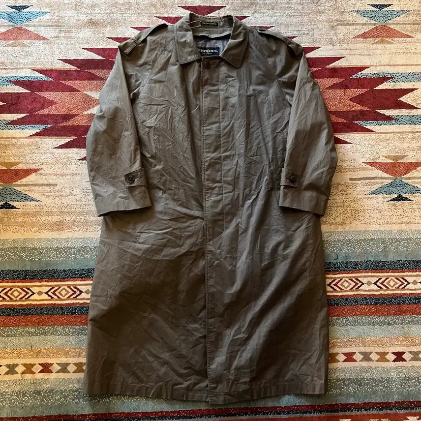 [BUNJANG] Saint Laurent Down Lined Single Mac Coat Khaki Grey L/100 / 입생로랑 덕다운 안감 싱글 맥코트 [카키그레이] L/100