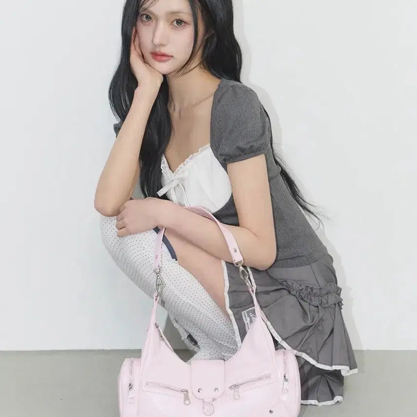 [BUNJANG] Illygo Ruby Stud Shoulder Bag Pink / 일리고 루비 스터드 숄더 백 핑크