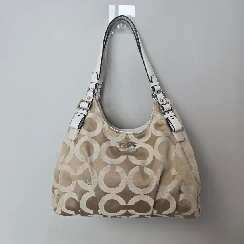 [BUNJANG] Coach Signature Shoulder Bag Beige/White / 코치 시그니처 숄더백 베이지/화이트