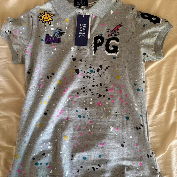 [BUNJANG] PEARLY GATES Polo Shirt - Grey Paint Splatter Pattern / 파리게이츠 폴로 셔츠 그레이