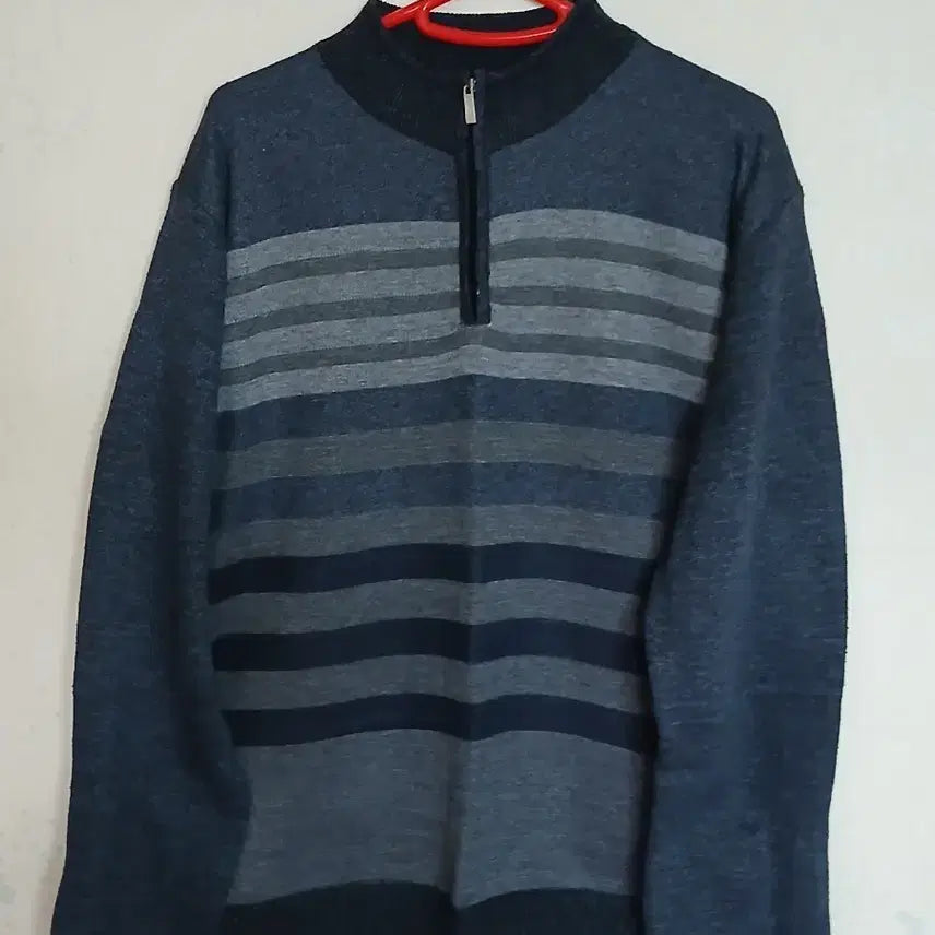 [BUNJANG] Men's Striped Half-Zip Sweater / 남성 단가라 1/2 집업 스웨터