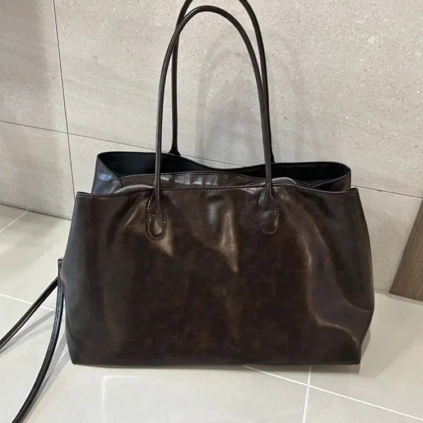 [BUNJANG] Brown Big Shoulder Bag / 브라운 빅숄더백