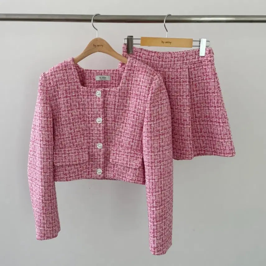 [BUNJANG] Bicini Matilda Tweed Jacket Pink / 바이씨니 마틸다트위드자켓