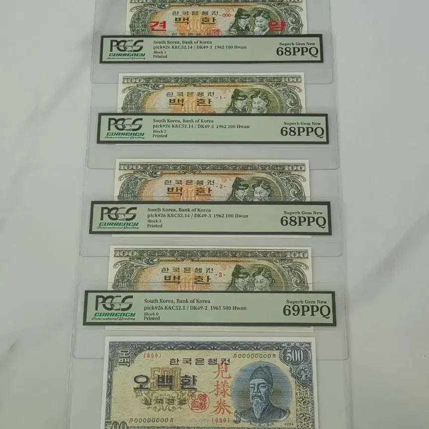 [BUNJANG] Korean Banknotes Historical Printed Notes Collection (5 pcs) - 100 Won & 500 Won / [참고품/교육용] 모자상 100환권(4장) + 세종 500환권(1장)