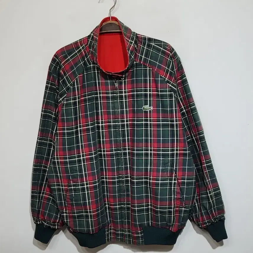 [BUNJANG] Lacoste Reversible Logo Blouson Jumper Jacket (Red Check) / (L) 라코스테 블루종 점퍼 리버시블 로고 자켓 양면 체크 빨강