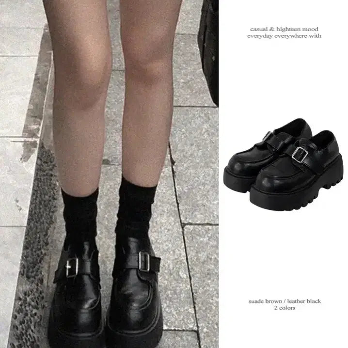 [BUNJANG] Devil Buckle Platform Height-Enhancing Loafers / 데블 버클 통굽 키높이 로퍼