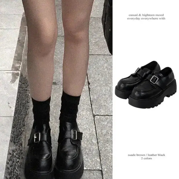 [BUNJANG] Devil Buckle Platform Height-Enhancing Loafers / 데블 버클 통굽 키높이 로퍼