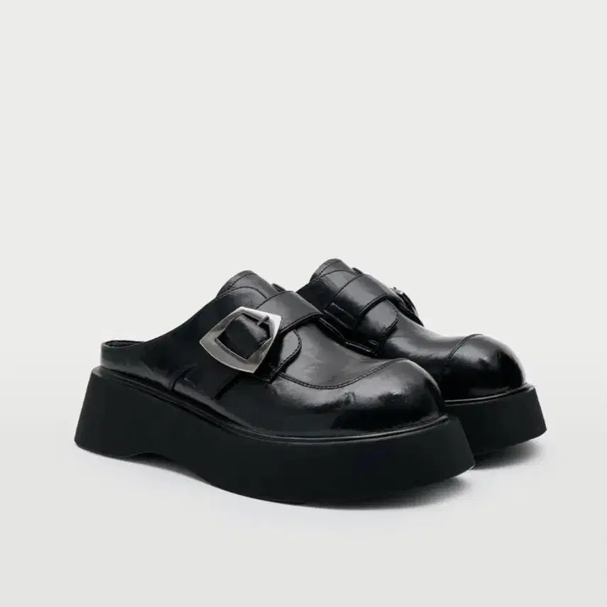 [BUNJANG] Helene Paris Microfiber Leather Buckle Mules Black 240 / 헬레네파리스 마이크로파이버 레더 버클 뮬 블랙 240