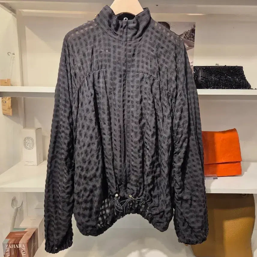 [BUNJANG] Sheer Check Zip-Up Jumper (Oversized Fit) / 시스루 체크 집업 점퍼 (오버핏)