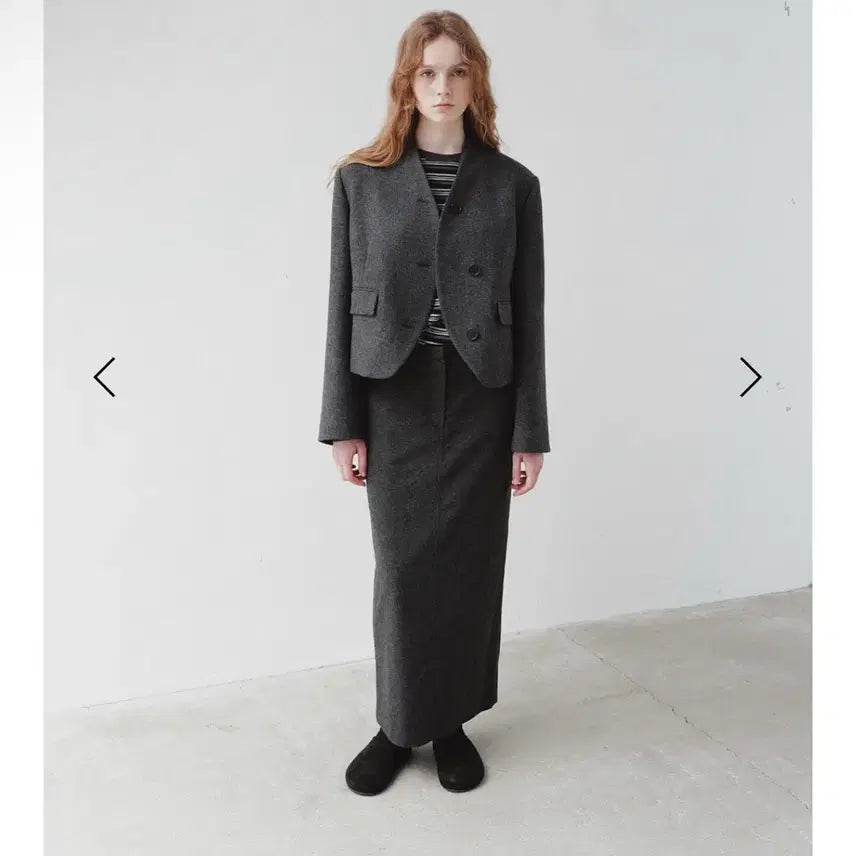 [BUNJANG] Wool Collarless Jacket (Charcoal) / 울 칼라리스 자켓 (차콜)