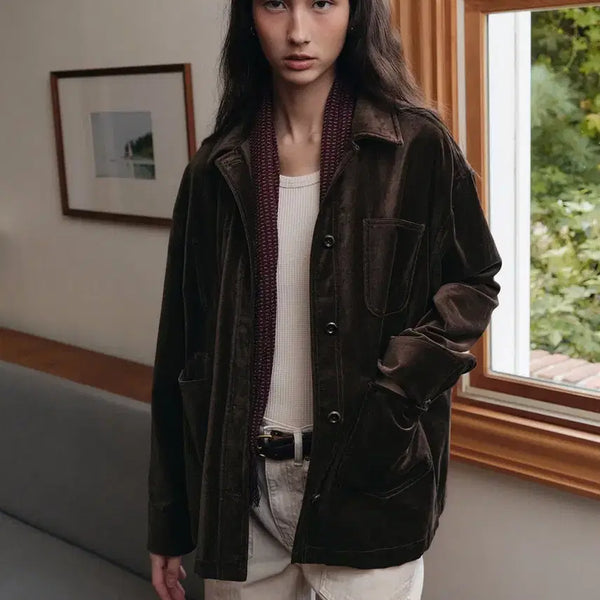 [BUNJANG] Kair Velvet Work Jacket Brown / 카이르 벨벳 워크자켓 브라운