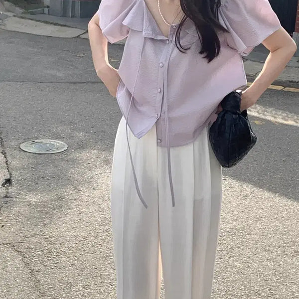 [BUNJANG] Monf Lorys Ribbon Blouse Purple / 모너프 로이스 리본 블라우스 퍼플
