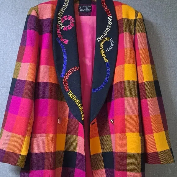 [BUNJANG] Suzelle Alphabet Embroidery Check Lapel Jacket / 희귀/소장가치 200프로 수젤 코트 체크 알파벳 자수