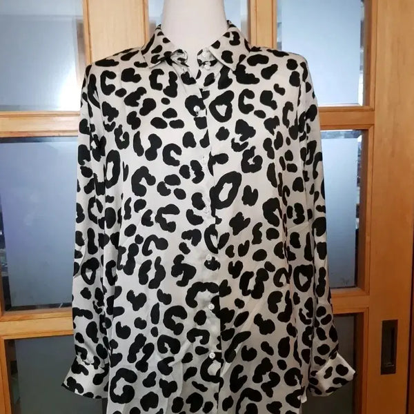 [BUNJANG] Zara Leopard Print Blouse / 자라 검흰 호피 블라우스 L