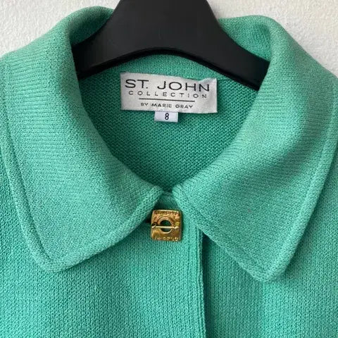 [BUNJANG] ST. JOHN Gold Button Mint Knit Cardigan / 센존 금장 단추 민트 가디건 백화점 정품 ST.JOHN 니트 세인트존