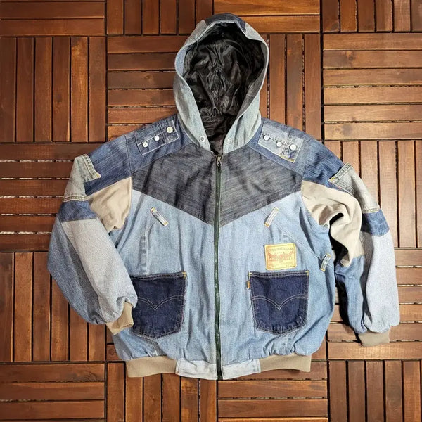[BUNJANG] Levi's Vintage Remake Patchwork Denim Hooded Jacket XL / 리바이스 빈티지 리메이크 패치워크 데님 후드 자켓 (XL)