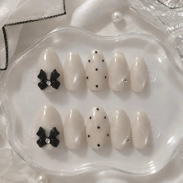 [BUNJANG] Handmade Magnetic Dot Ribbon Nail Tips / 마그넷 도트 리본 네일팁