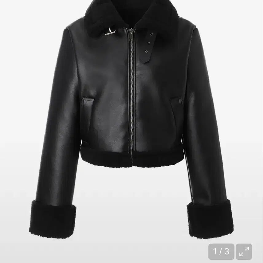 [BUNJANG] Khaki Pointed Mustang Black Jacket / 카키포인트 무스탕 블랙