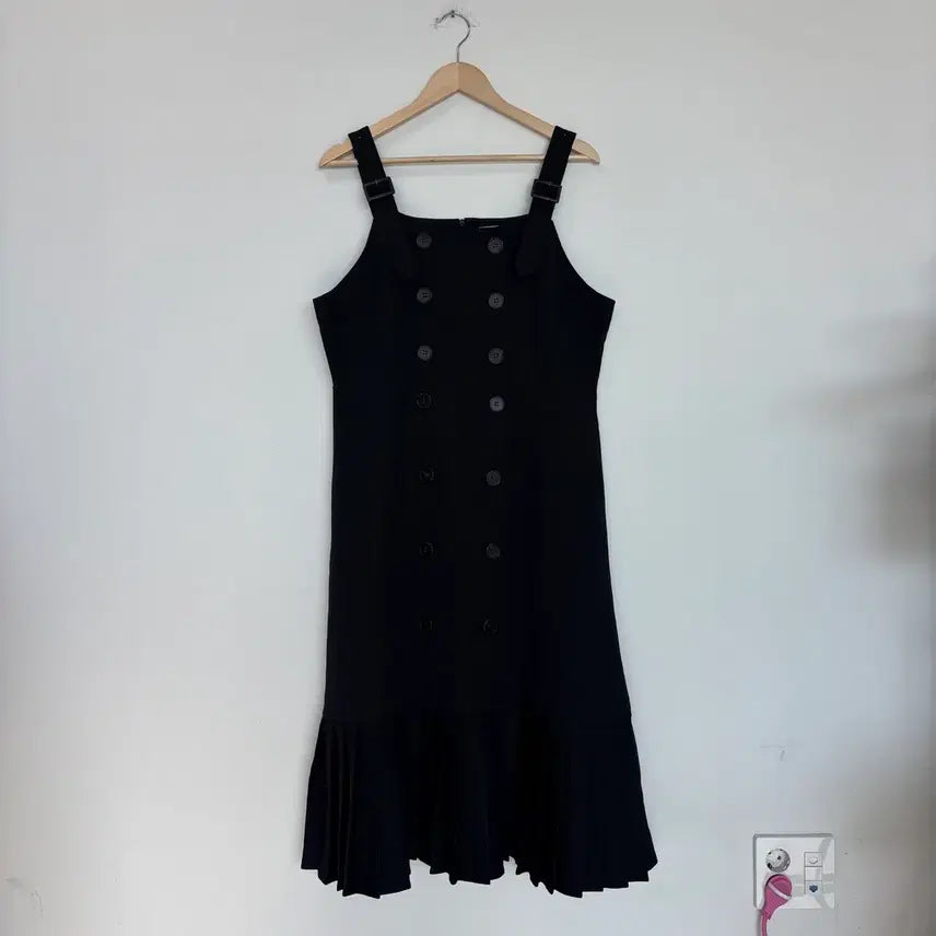 [BUNJANG] Riri & Co. Double Button Pleated Midi Dress - Black / 리리앤코 더블 버튼 플리츠 블랙 원피스 66 ㅡ0917