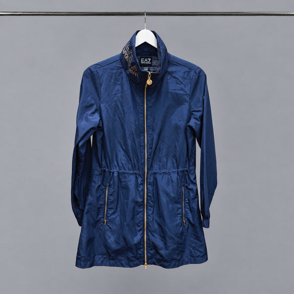 [BUNJANG] Emporio Armani Zip-Up Jacket High Neck Drawstring Navy / 엠포리오 아르마니 집업 자켓 로고 프린트 하이넥 허리 스트링 네이비