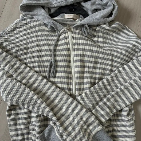[BUNJANG] Striped Waffle Hooded Zip-Up / 스트라이프 와플 후드직업