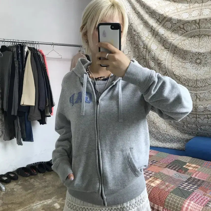 [BUNJANG] Gap Women's Flag Patch Zip-Up Hoodie / gap 갭 여성 성조기 패치 후드집업 Z1940