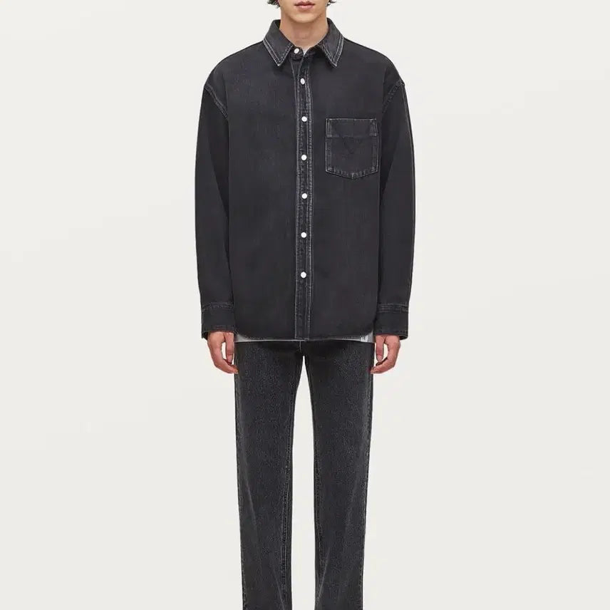 [BUNJANG] Solid Homme Washed Black Denim Overshirt / 솔리드옴므 워시드 블랙 데님 오버셔츠