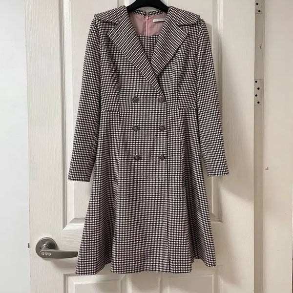 [BUNJANG] Kenneth Lady Houndstooth Check Collar Double Flare Suit Dress / 케네스레이디 하운드투스 체크 카라 더블 플레어 정장 오피스 하객 상견례 원피스 55