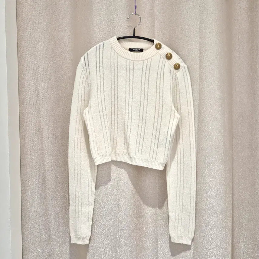 [BUNJANG] Balmain Button Rib Sweater White Size 36 / (36)발망 버튼 립 스웨터 화이트