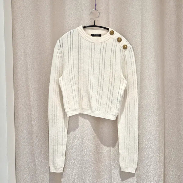 [BUNJANG] Balmain Button Rib Sweater White Size 36 / (36)발망 버튼 립 스웨터 화이트