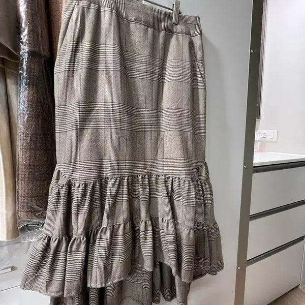 [BUNJANG] Asymmetrical Check Skirt / 언발 체크스커트