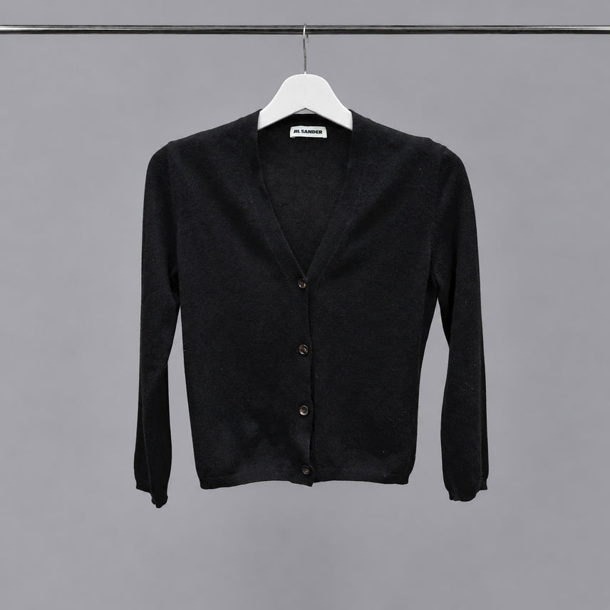 [BUNJANG] Jil Sander Basic Long Sleeve Knit Cardigan with Front Button Detail, Slim Fit, Deep Brown / 질샌더 베이직 긴팔 니트 가디건 프런트 버튼 디테일 슬림핏 딥브라운