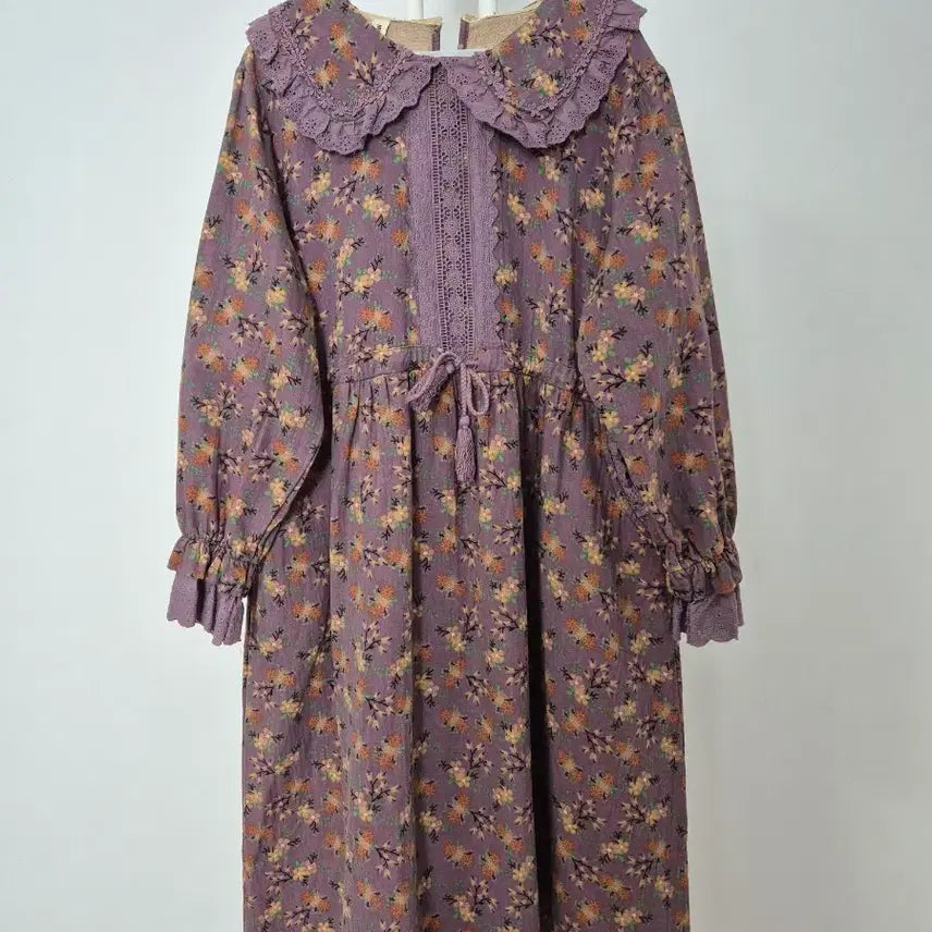 [BUNJANG] Purple Flower Lace Long Dress / 퍼플 플라워 롱 레이스원피스 /도톰면/미사용