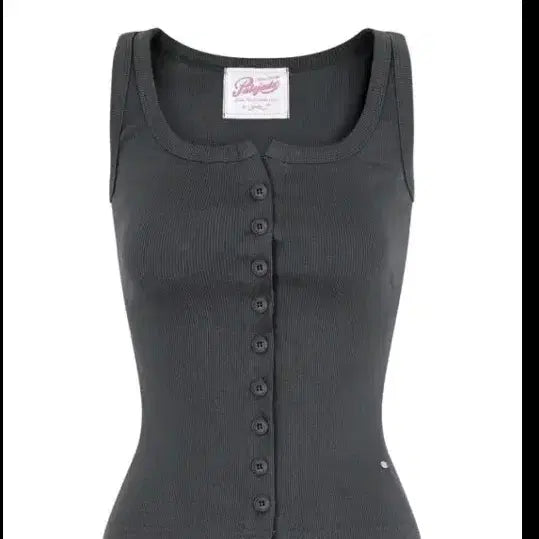 [BUNJANG] Pale Jade Button Sleeveless Top Charcoal / 페일제이드 버튼 슬리브리스 탑 차콜