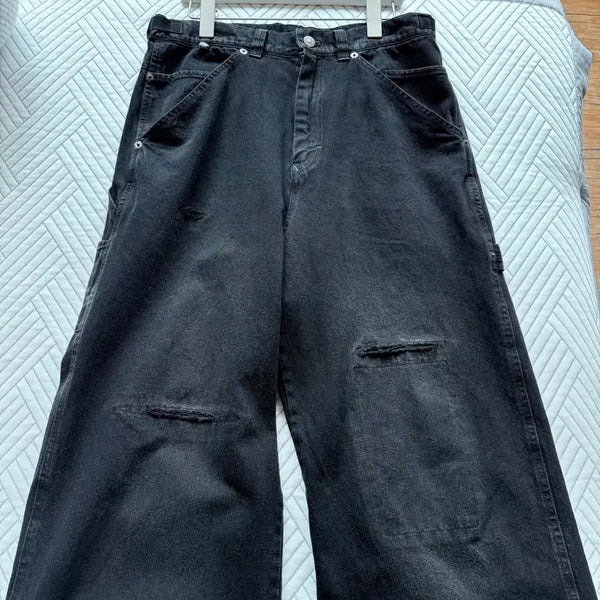 [BUNJANG] Polerudeus Damaged Carpenter Pants Washed Black / (3) 폴리테루 데미지드 카펜터 팬츠 워시드 블랙