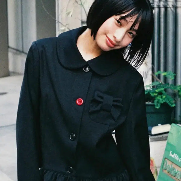 [BUNJANG] Peter Pan Collar Ribbon Jacket - Black / PETER PAN COLLAR RIBBON JACKET_BLACK