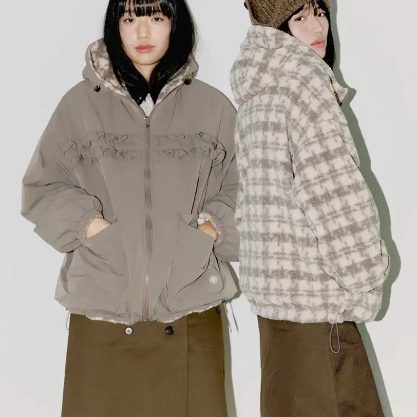 [BUNJANG] Officially Reversible Frill Hood Jacket Beige / 오피쉬 리버시블 프릴 후드 자켓 베이지