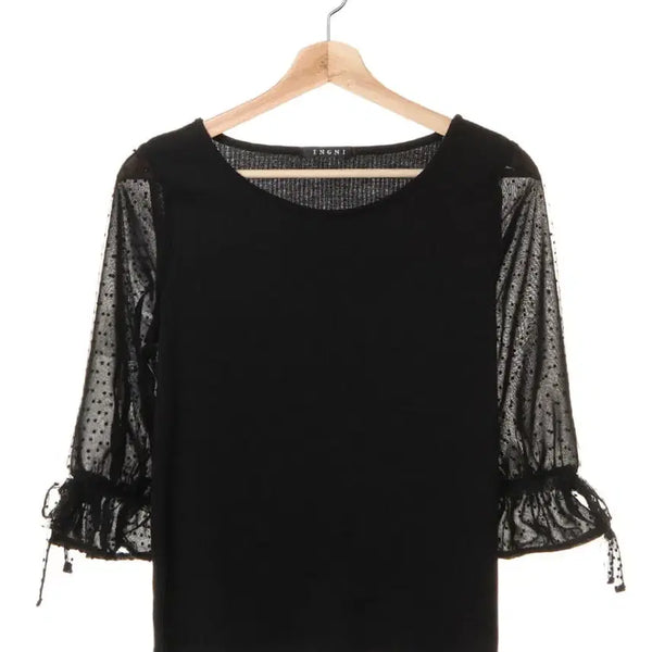 [BUNJANG] ingni Dot Tulle See-Through Blouse Black / ingni 잉그니 리브 소매 도트 튤 시스루 블라우스 블랙 (택o)
