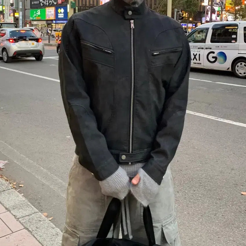 [BUNJANG] Disarmament Leather Jacket Black / 디서먼트 크롭레더 자켓 블랙