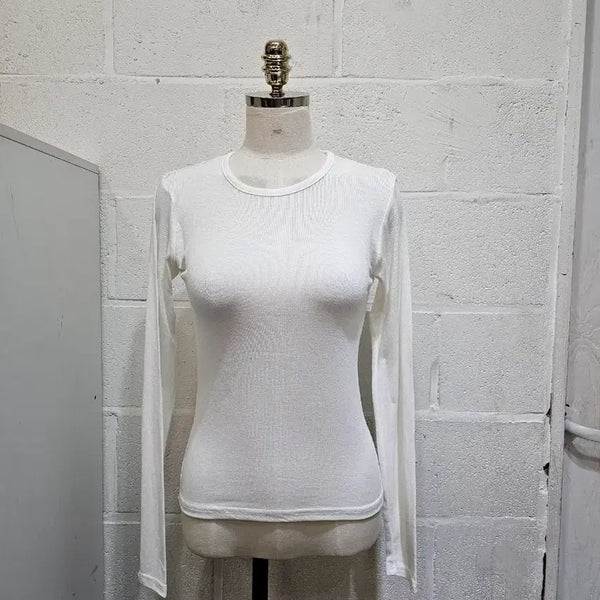 [BUNJANG] White Round Long Sleeve Shirt / 얇은재질의 라운드 긴팔- 화이트