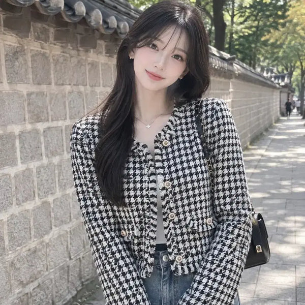 [BUNJANG] Houndstooth Tweed Jacket - Black / 새상품ㅡ트위드 자켓 하운드체크 블랙