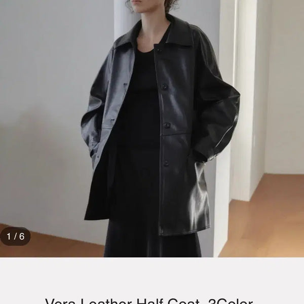 [BUNJANG] Ellioty Vera Leather Half Coat Black / [새상품]엘리오티 베라 레더 하프 코트