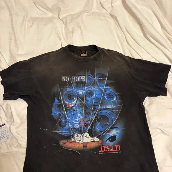 [BUNJANG] SAINT MICHAEL x SERIAL EXPERIMENTS LAIN x GIANTS RULE NO HOPE Short Sleeve T-Shirt Black / 세인트 미카엘  시리얼 익스페리먼츠 레인 x 긱스 룰 노 호 프 숏슬리브 티셔츠 블랙- 26FW
