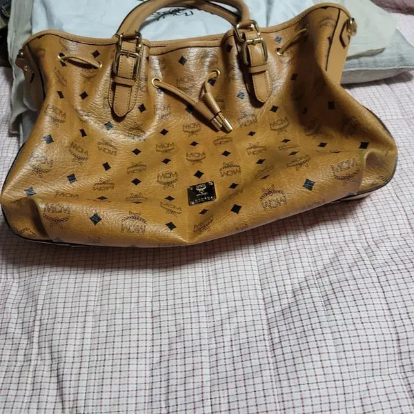 [BUNJANG] MCM Logo Pattern Leather Tote Bag Brown / MCM 토트백 브라운