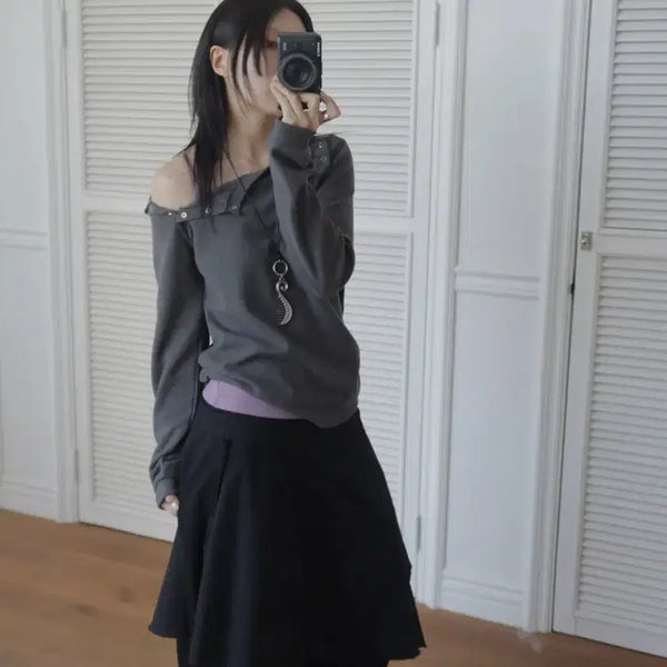 [BUNJANG] Mixxo Waffle Snap Long Sleeve T-Shirt / 미쏘 와플 스냅 긴팔 티셔츠