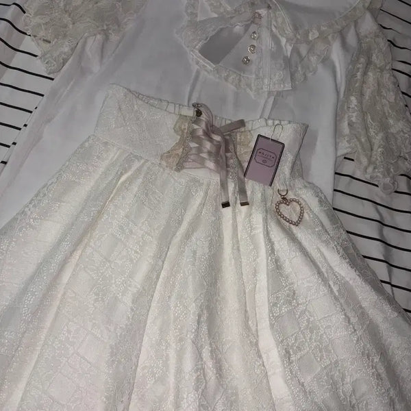 [BUNJANG] Lace Blouse and Skirt Set / 레이스 블라우스 치마 판매