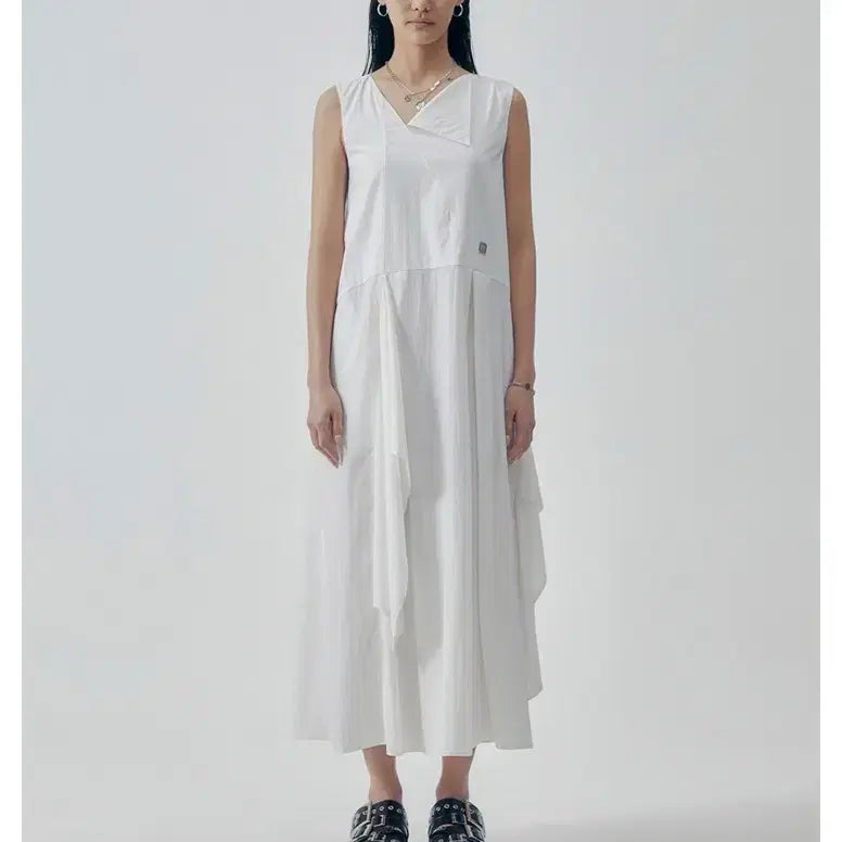 [BUNJANG] Trimingbird Draped Sleeveless One-piece White / 트리밍버드 원피스 화이트