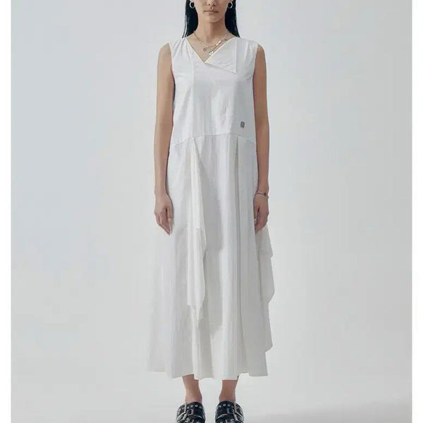 [BUNJANG] Trimingbird Draped Sleeveless One-piece White / 트리밍버드 원피스 화이트