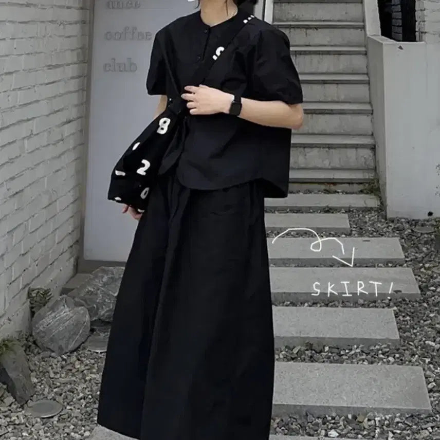 [BUNJANG] Black Blouse and Skirt Set - New / 블라우스 치마 셋업 블랙 새상품