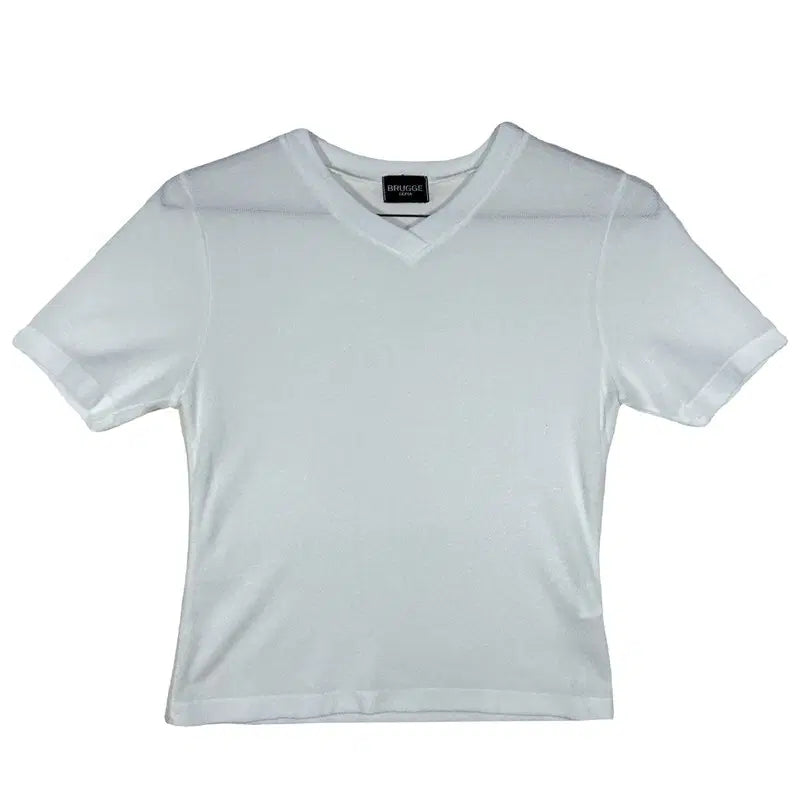 [BUNJANG] Basic White V-Neck T-Shirt (Polyester Blend) / 화이트 브이넥 반팔 티 [M]베이직 기본템 폴리에스터 혼방
